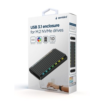 GEMBIRD OBUDOWA USB 3.1 NA DYSK M.2 NVME, RGB, ALUMINIOWA