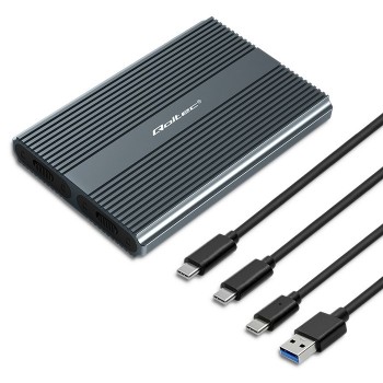 Qoltec Obudowa | kieszeń na dysk M.2 SSD | SATA | NVMe | USB-C | DUAL 2 x 2TB