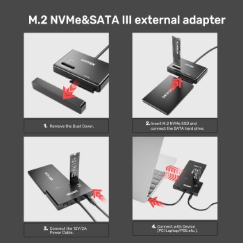 Unitek Mostek USB-C na dyski SATA i M.2 MVMe