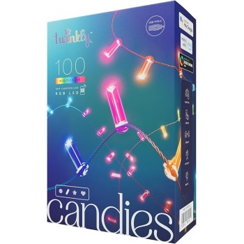 Twinkly Candies - 100 Lampki w kształcie świeczki RGB LEDs, zielony przewód, USB-C