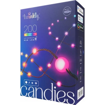 Twinkly Candies - 200 Lampki w kształcie pereł RGB LEDs, zielony przewód, USB-C