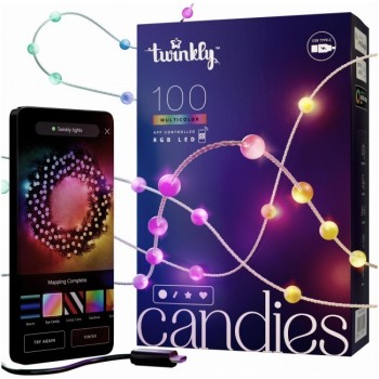 Twinkly Candies - 100 Lampki w kształcie pereł RGB LEDs, zielony przewód, USB-C