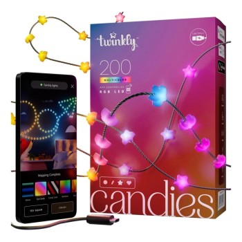 Twinkly Candies - 200 Lampki w kształcie gwiazd RGB LEDs, zielony przewód, USB-C